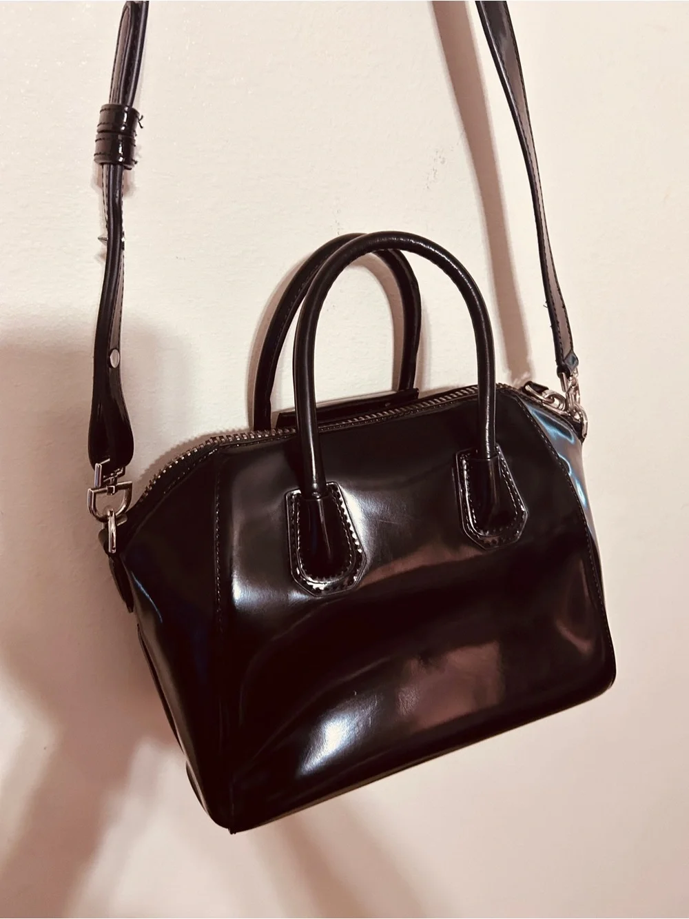 Vintage Authentic Givenchy black patten leather handba